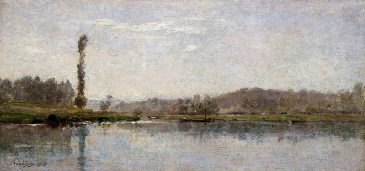 Aamu Oise-joella, Auvers (öljy kartongille) tekijältä Charles Francois Daubigny