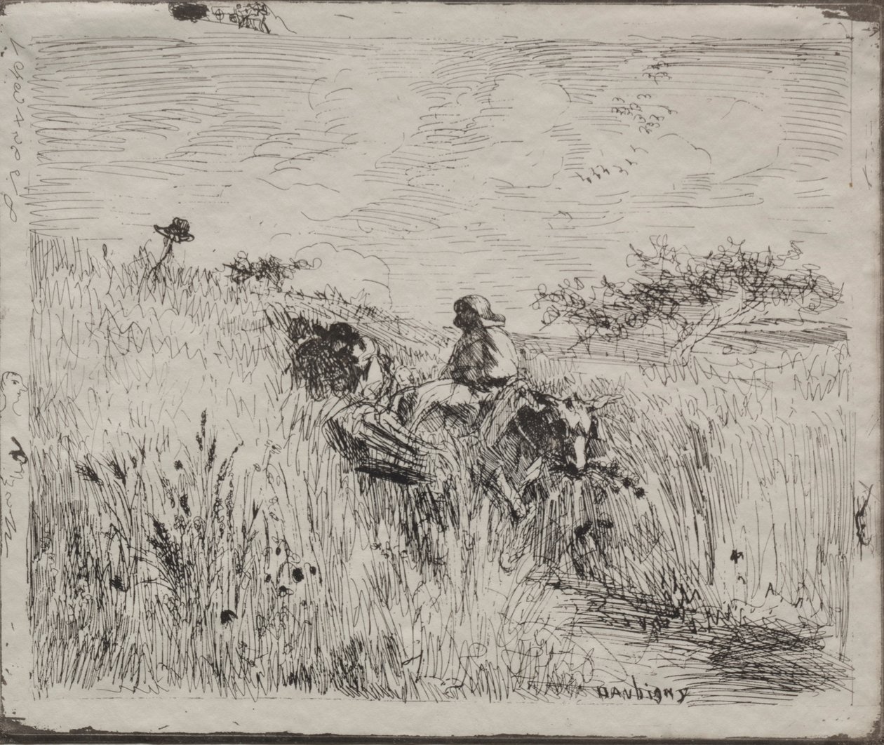 Path Through the Grain Field, alkuperäinen jäljennös 1862, painettu 1921. tekijältä Charles Francois Daubigny