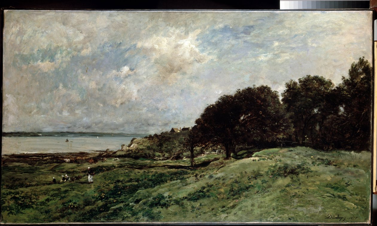 ""merimaisema lähellä Villervilleä Calvadosissa"" (Seashore lähellä Villervilleä) Charles Francois Daubignyn (1817-1878) maalaus 1875 85x149 cm Eremitaaši, Pietari (Saint-Petersbourg) tekijältä Charles Francois Daubigny