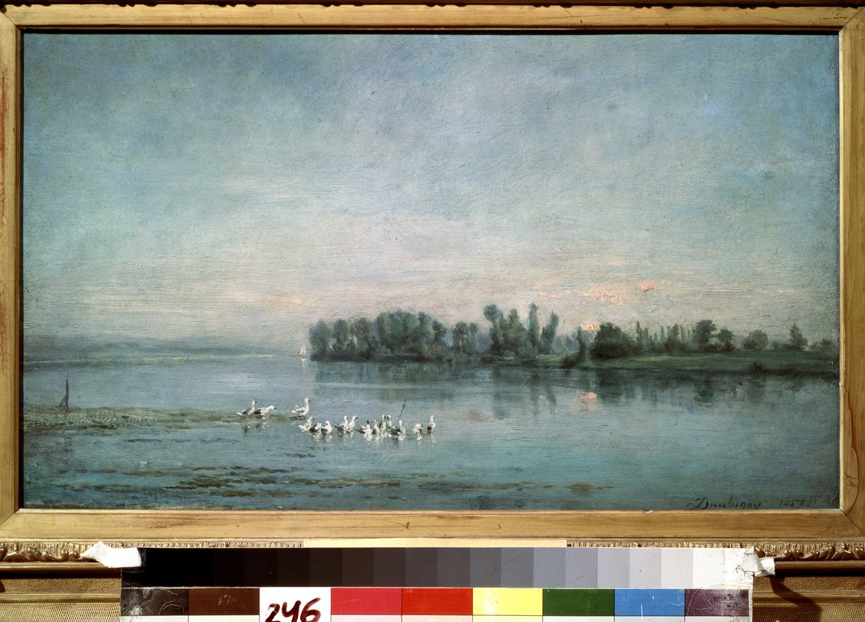 ""Early Morning"" (aamu) maalaus Charles-Francois (Charles Francois) Daubigny (1817-1878) 1858 Pushkin-museo, Moskova tekijältä Charles Francois Daubigny