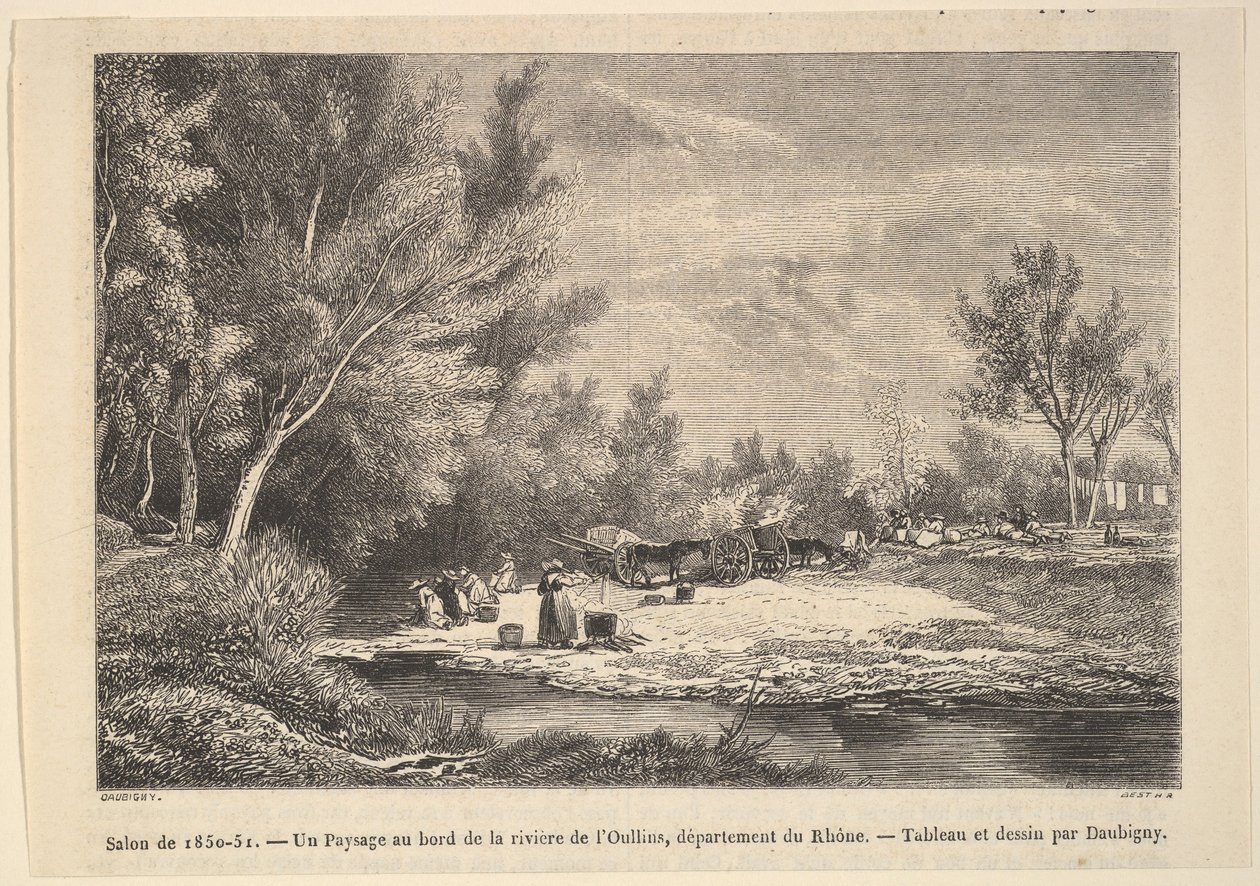 Salonki 1850-51. Maisema Oullins-joen varrella, 1850-51. tekijältä Charles Francois Daubigny