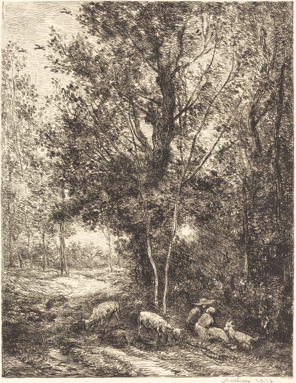 Paimen ja paimentar (Le Berger et la bergere) tekijältä Charles Francois Daubigny