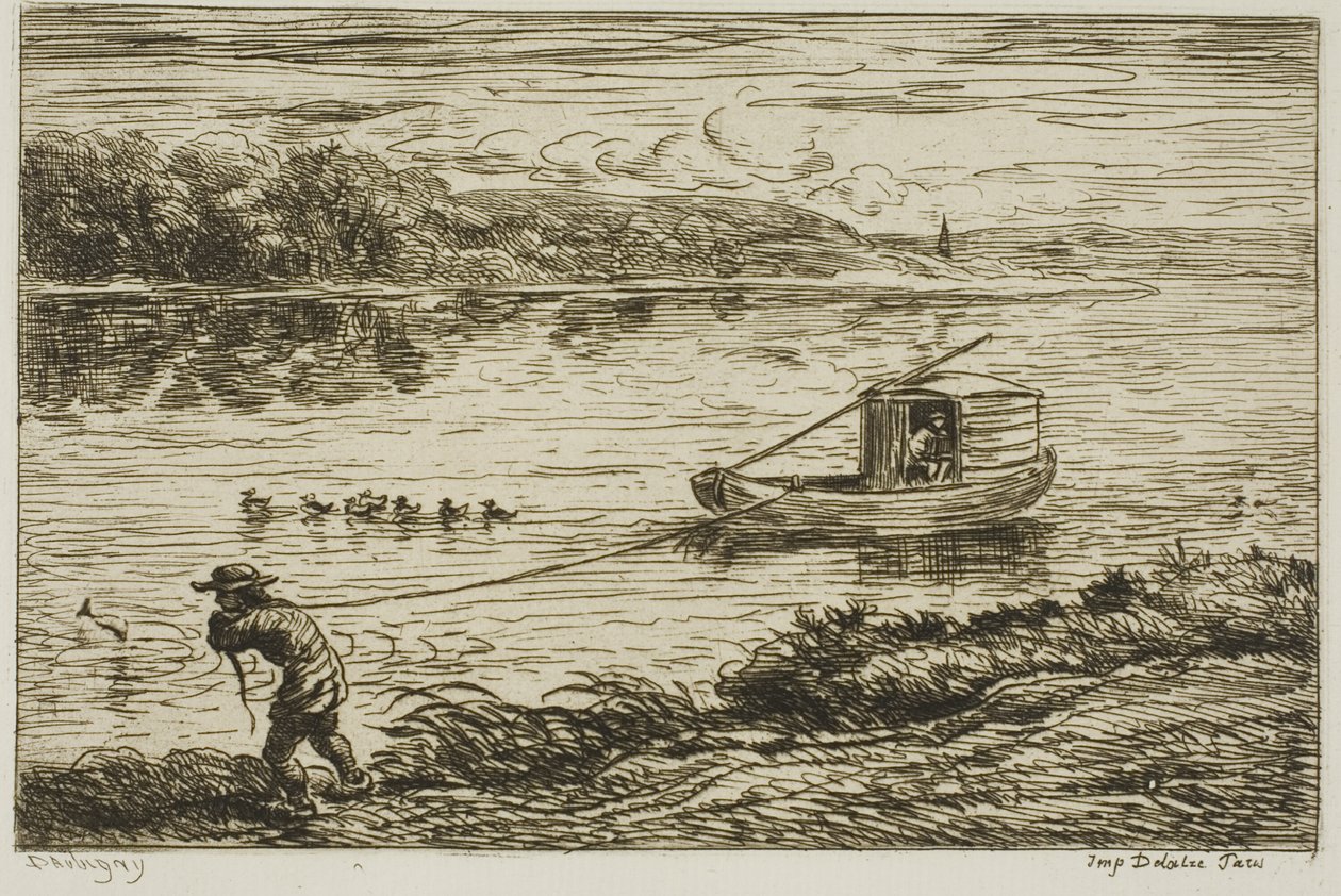 Laivan poika vetää köyttä (vetää köyttä) tekijältä Charles Francois Daubigny
