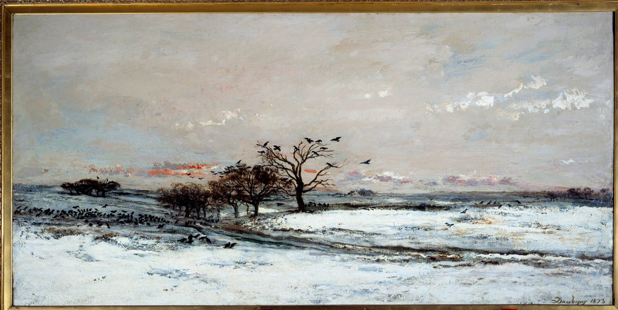 Luminen maisema laskevassa auringossa. Charles Francois Daubignyn (1817-1878) maalaus tekijältä Charles Francois Daubigny