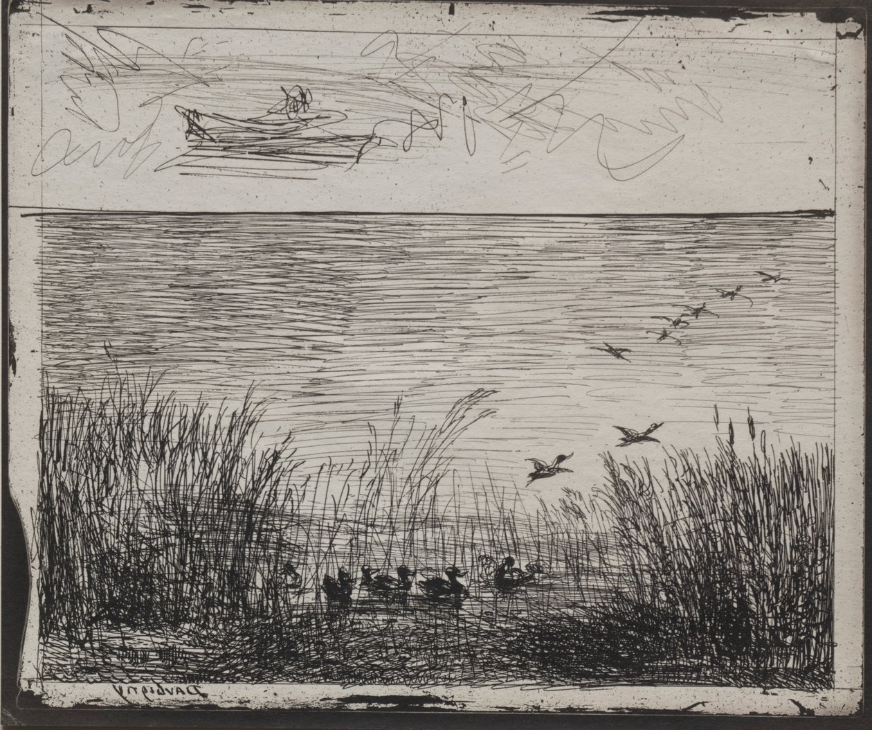 Suo ankkojen kanssa, alkuperäinen jäljennös 1862, painettu 1921. tekijältä Charles Francois Daubigny
