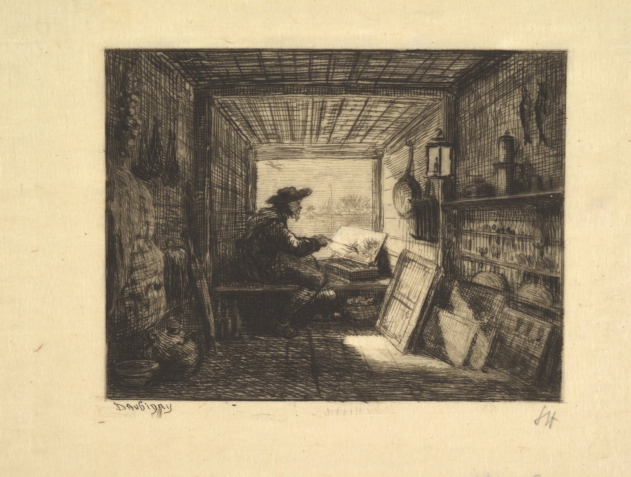 The Boat Studio, sarjasta Voyage en Bateau, 1862, 1861. tekijältä Charles Francois Daubigny