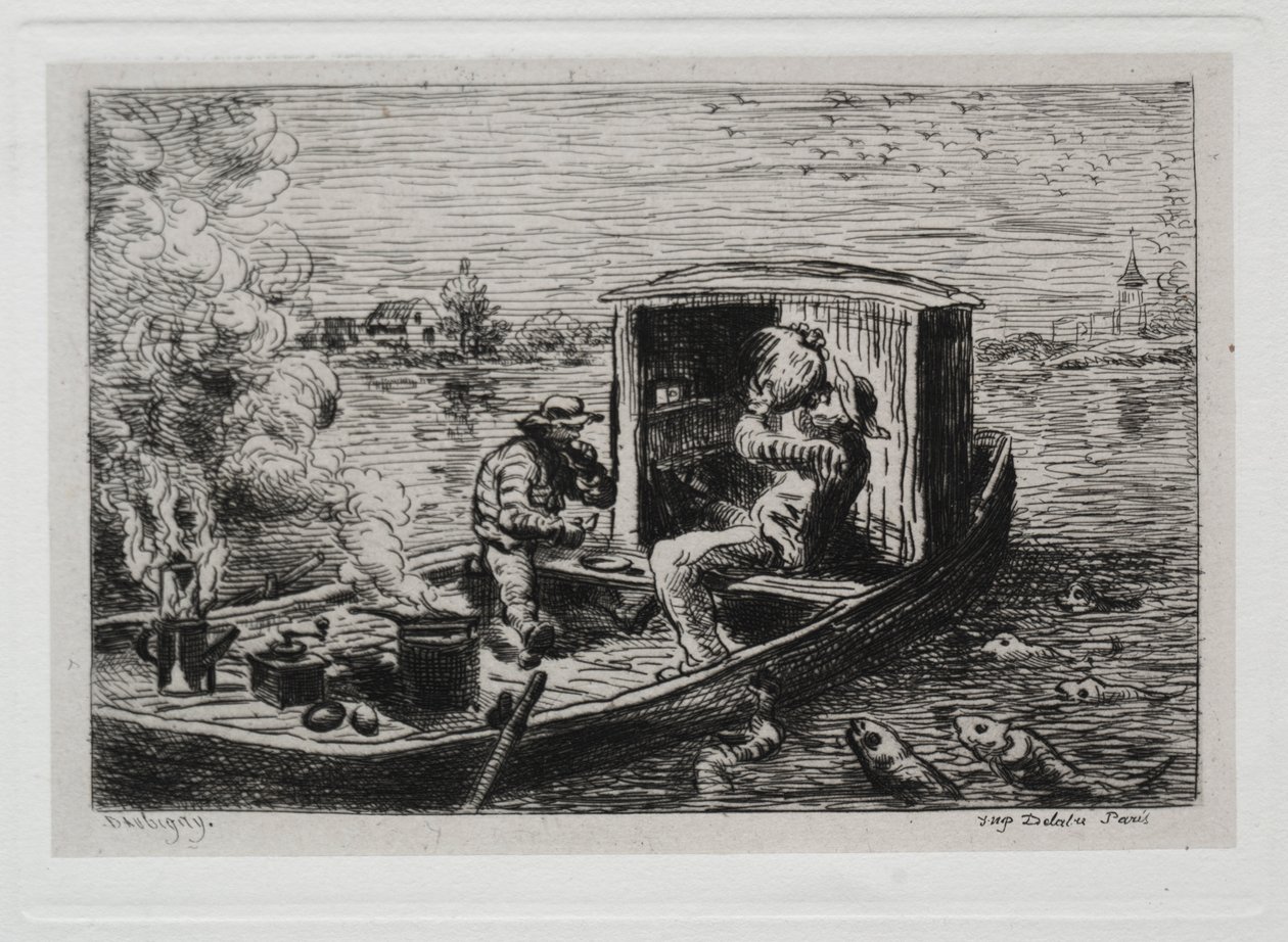 Veneretkellä: ahmiminen tai lounas veneessä tekijältä Charles Francois Daubigny