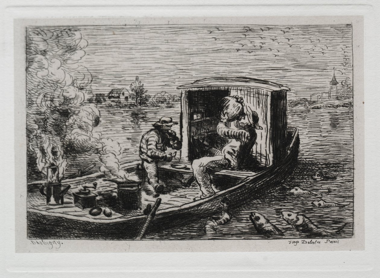 Laivamatka: Guzzling tai lounas veneessä, 1861. tekijältä Charles Francois Daubigny