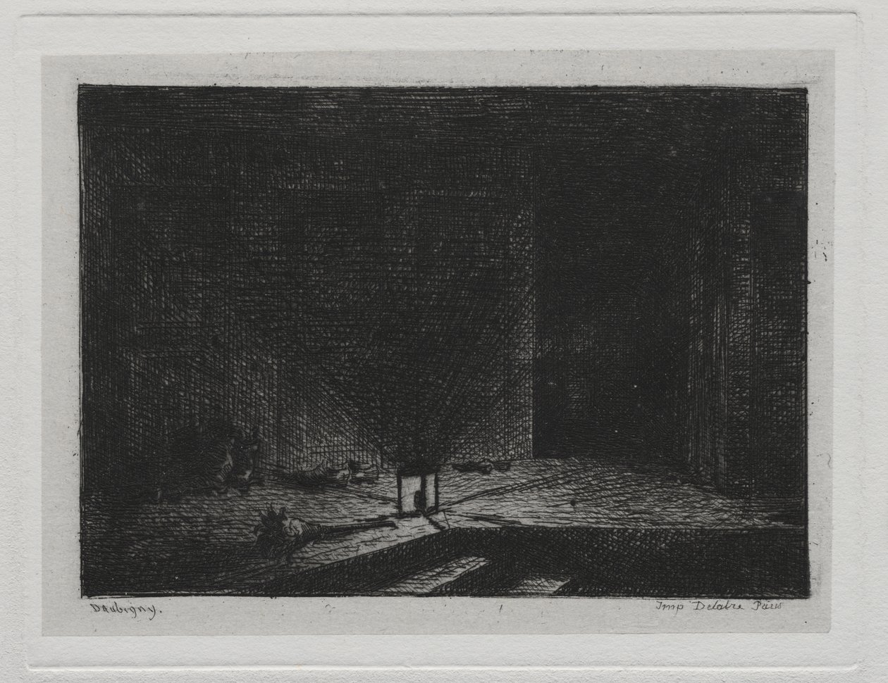 Veneretki: Majatalon sisätilat (majatalon käytävä) tekijältä Charles Francois Daubigny