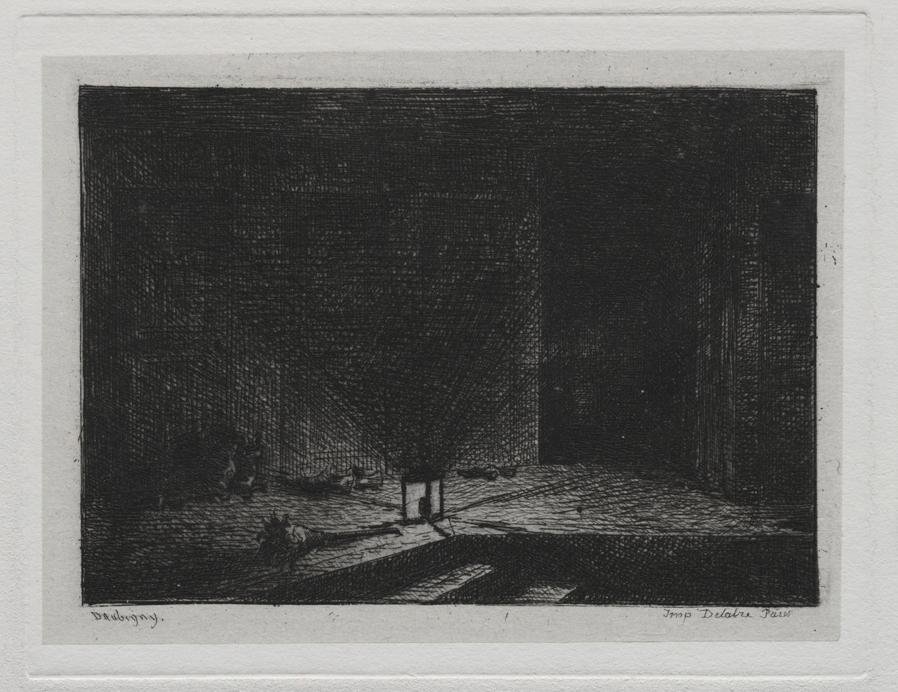Veneretki: Majatalon sisustus Majatalon käytävä, 1861. tekijältä Charles Francois Daubigny