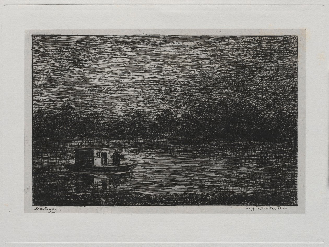 The Boat Trip: Night Voyage tai Net Fishing toinen versio, 1861. tekijältä Charles Francois Daubigny