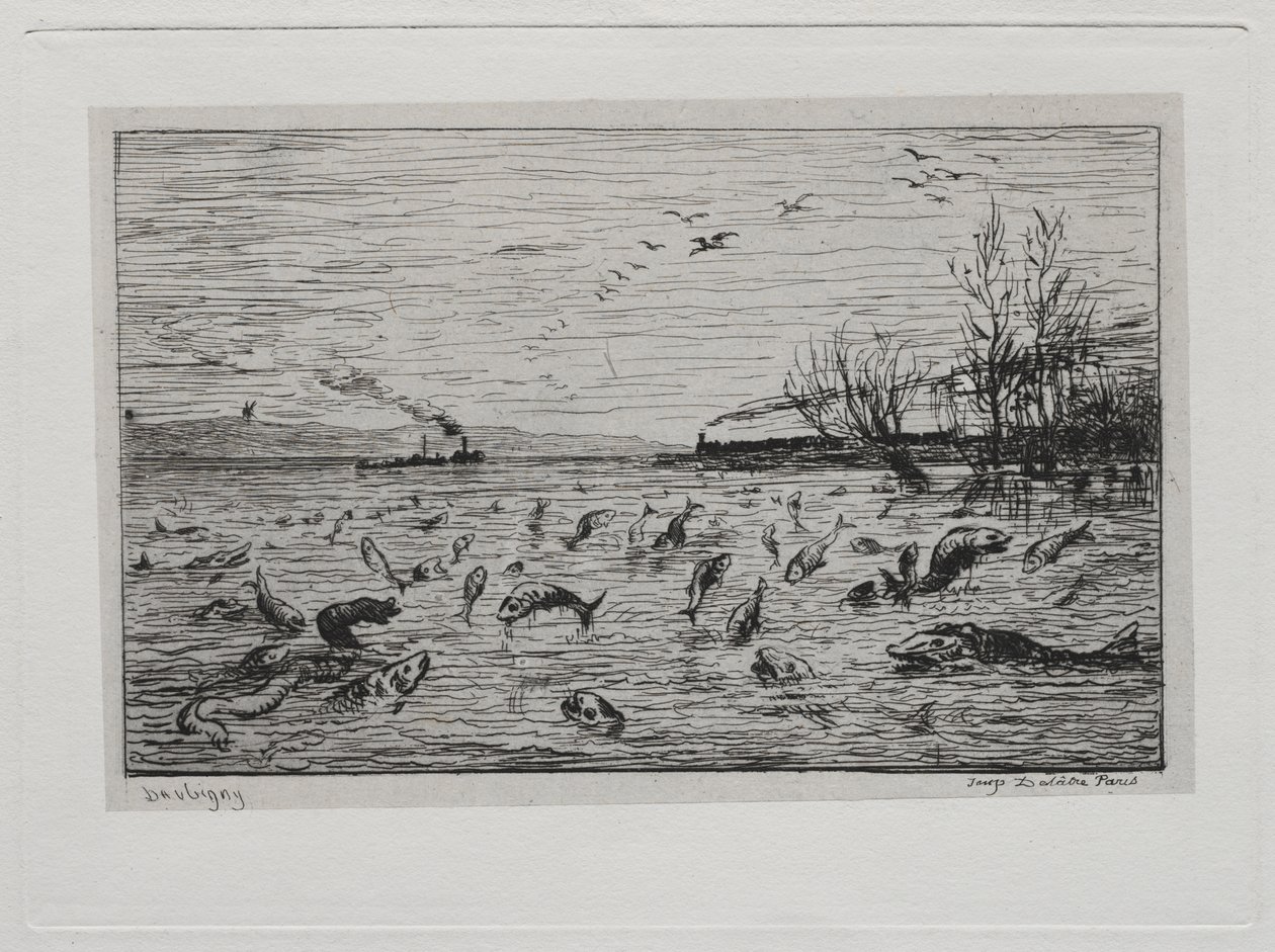 Veneretki: Kalojen iloitseminen mökkipojan (The Fish) lähdön yhteydessä tekijältä Charles Francois Daubigny