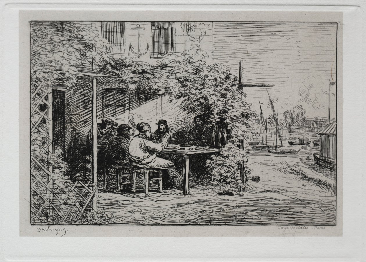 Venematka: Lounas ennen laivaan menoa Asnièresissa, 1861. tekijältä Charles Francois Daubigny