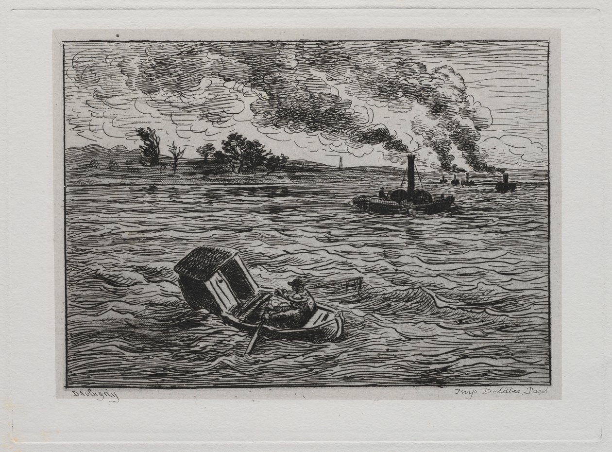 The Boat Trip: The Steamboats tai Watch Out for the Steamers, 1861. tekijältä Charles Francois Daubigny