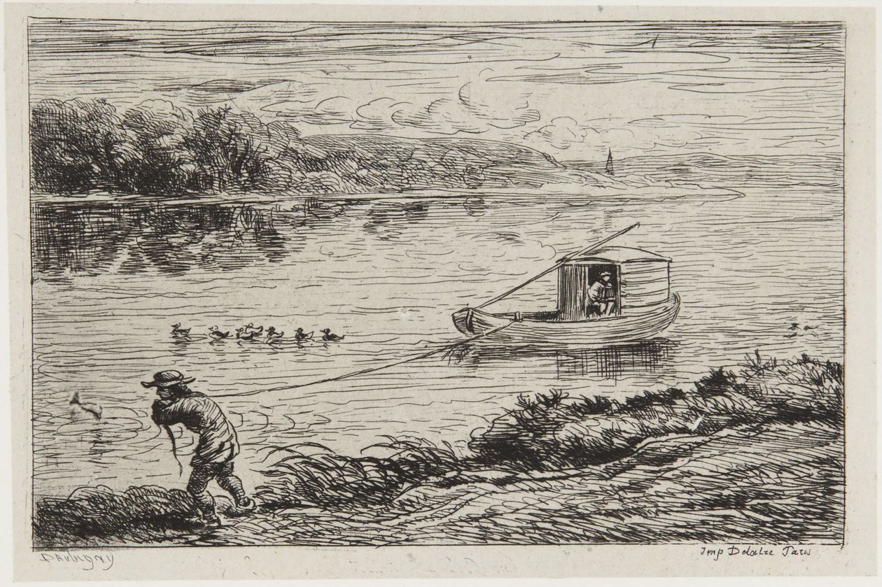 Laivapoika vetää köyttä tekijältä Charles Francois Daubigny