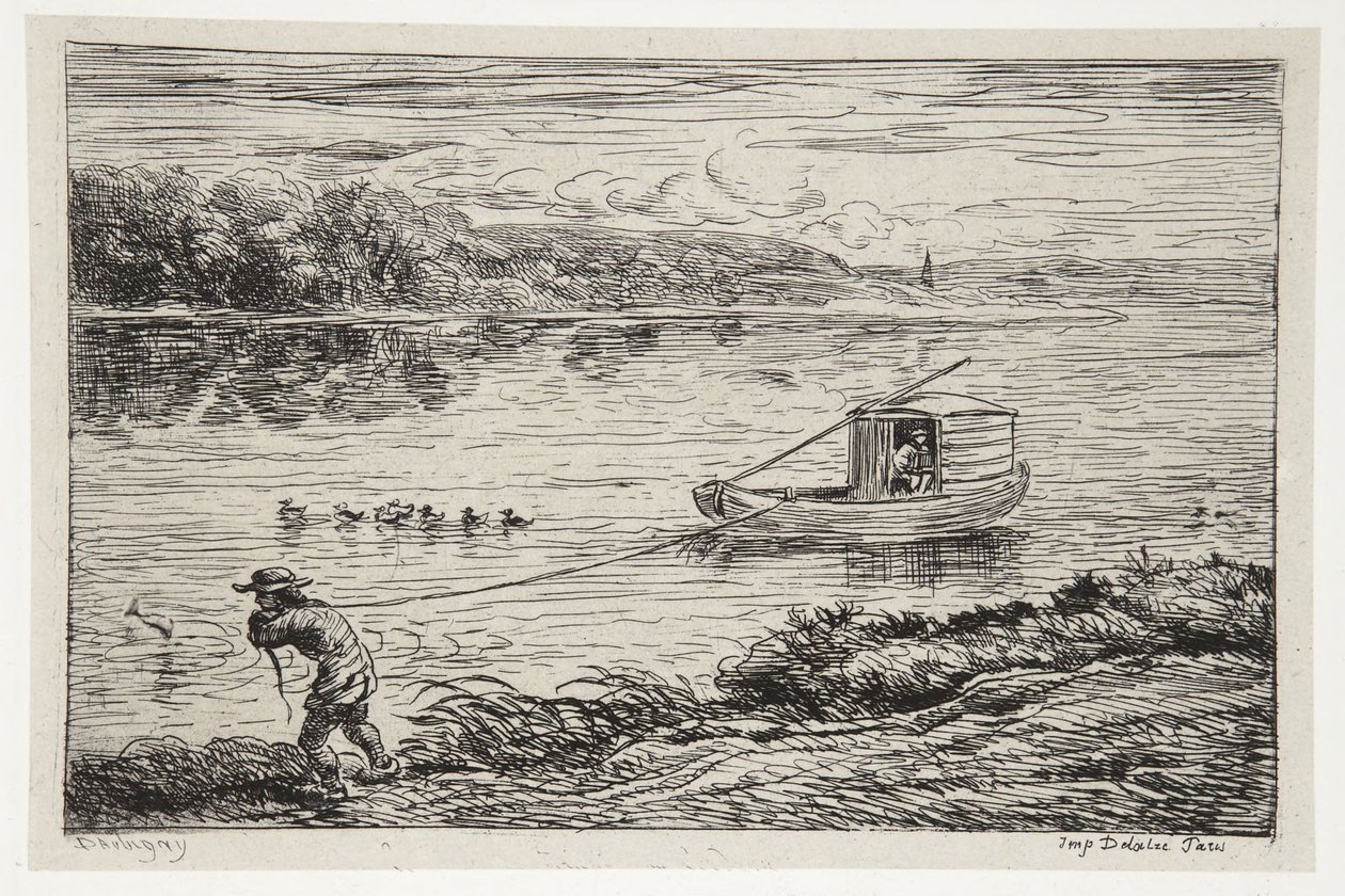 Laivapoika vetää köyttä tekijältä Charles Francois Daubigny