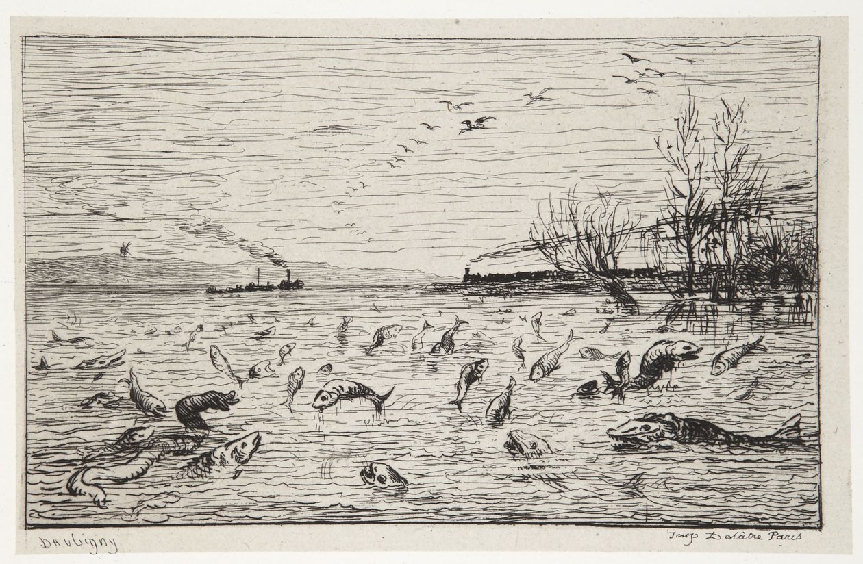 Kalat iloitsevat laivapojan lähdöstä tekijältä Charles Francois Daubigny