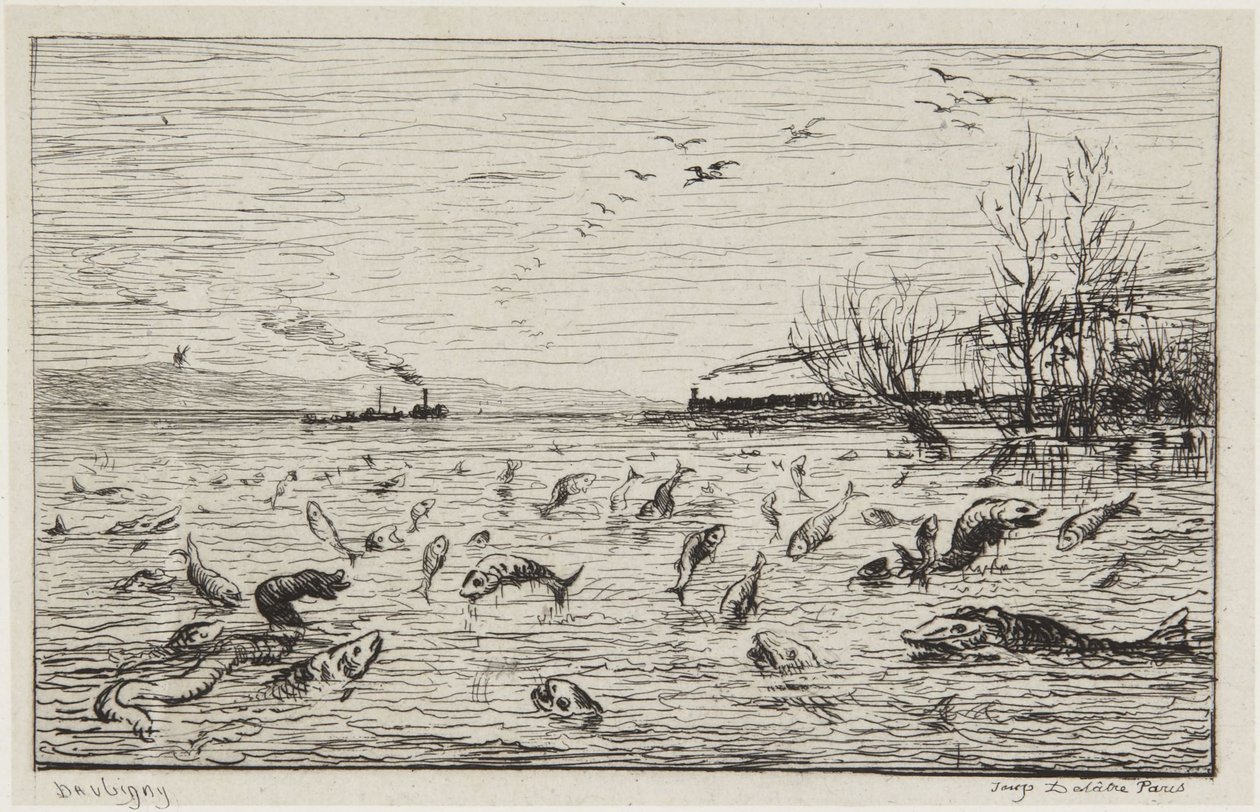 Kalat iloitsevat laivapojan lähdöstä tekijältä Charles Francois Daubigny