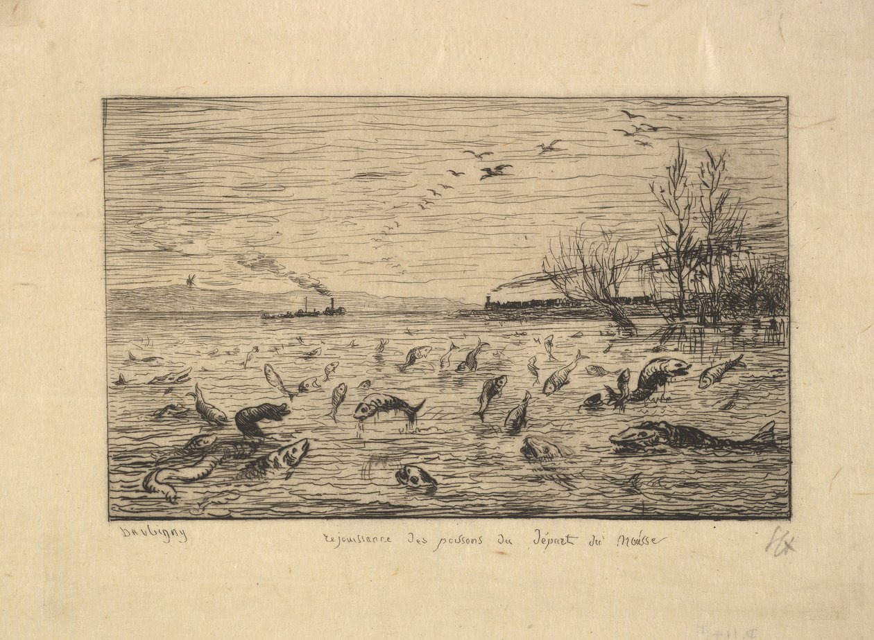 Kalat iloitsevat mökkipojan lähdöstä, 1861. tekijältä Charles Francois Daubigny