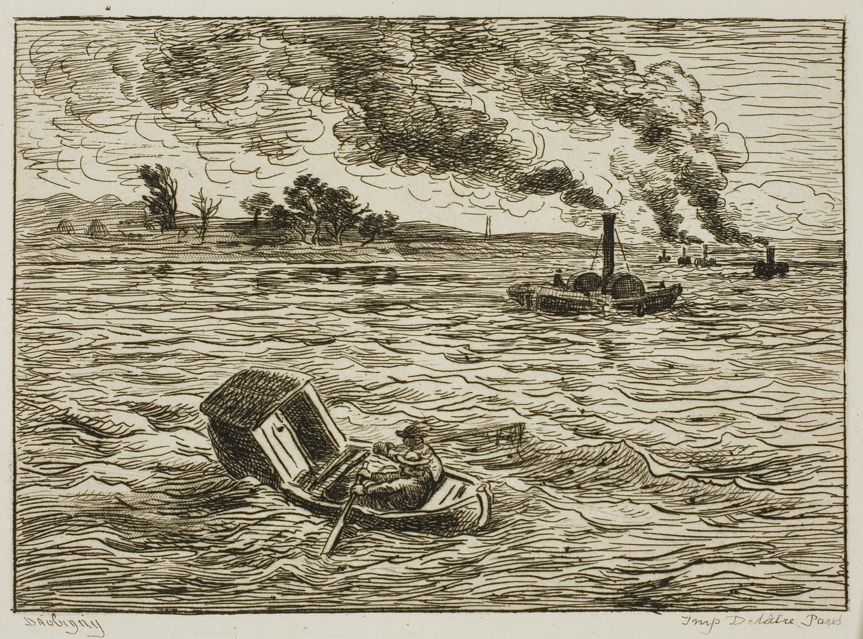 The Steamboats (Steamy Harbor) tekijältä Charles Francois Daubigny