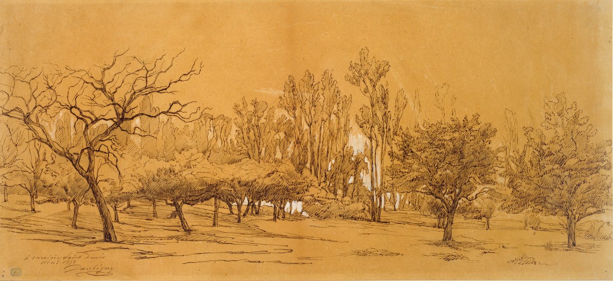 Näkymä hedelmätarhaan Saint-Denisissä, 1800-luvun puoliväli tekijältä Charles Francois Daubigny