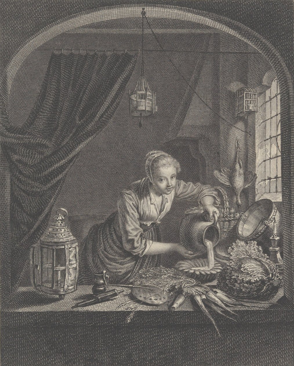 Maitoneito G.Doun maalauksen jälkeen herra Poullainin kabinetissa, 1600-luvun puoliväli. tekijältä Charles François Adrien Macret