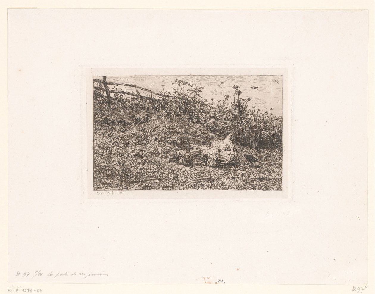 Kip laittaa kuikens Kana ja hänen poikaset tekijältä Charles François Daubigny (attributed to)