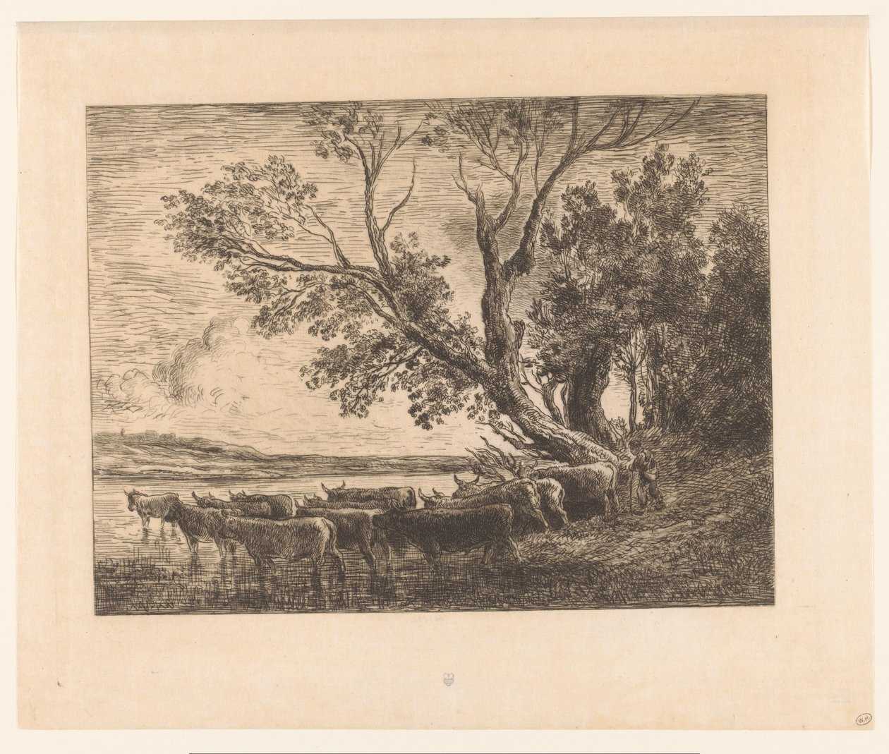 Maisema kahlaavien karjan kanssa le gue tekijältä Charles François Daubigny (attributed to)