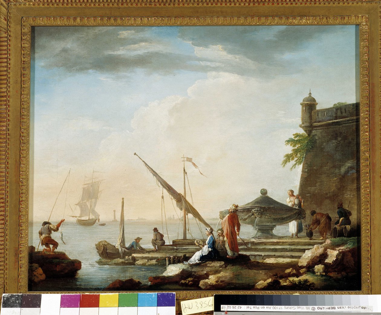 Välimeren satama suihkulähteellä. Charles Francois Grenier de la Croix dit Lacroix de Marseillen maalaus (1720-1782) Yksityinen kokoelma, Marseille. tekijältä Charles François Grenier de Lacroix