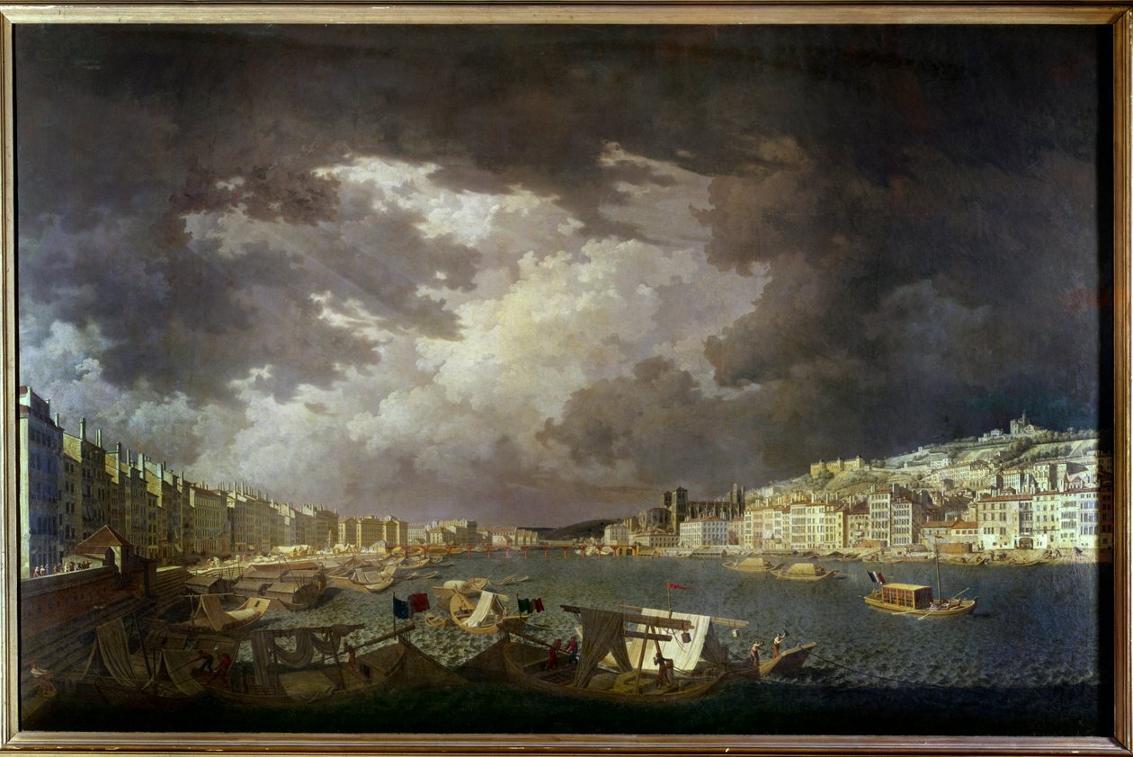 Saonen rajat Lyonissa Vasemmalla kauppatoiminta, Charles Francois Nivardin (1739-1821) maalaus 1804. tekijältä Charles François Nivard