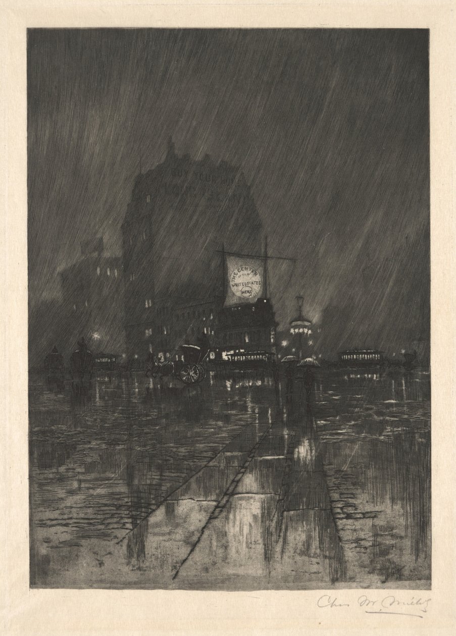 Sateinen yö, Madison Square, 1890. tekijältä Charles Frederick William Mielatz
