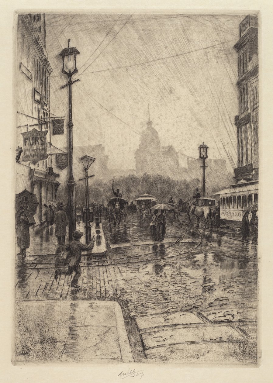Rainy Day, Broadway, luultavasti 1890. tekijältä Charles Frederick William Mielatz