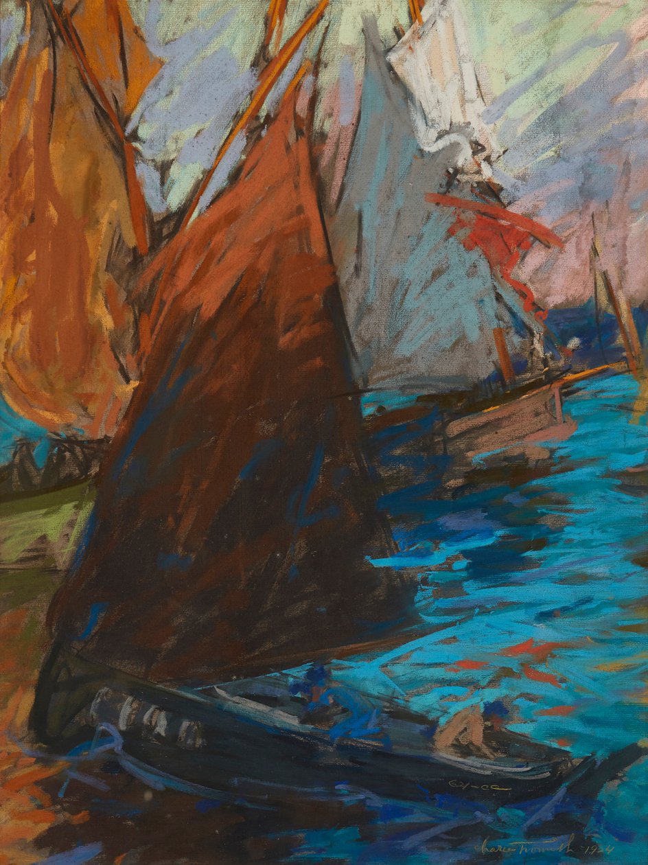 Kesäpurjehdus (pastelli tummalla paperilla) tekijältä Charles Fromuth