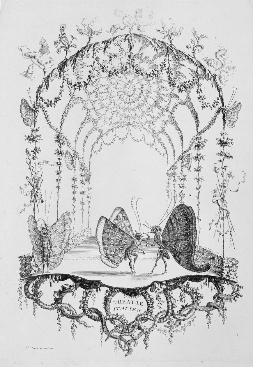 Italian teatteri Italialainen teatteri, Essai de Papilloneries Humaines par Saint A..., n. 1756-60. tekijältä Charles Germain de Saint Aubin