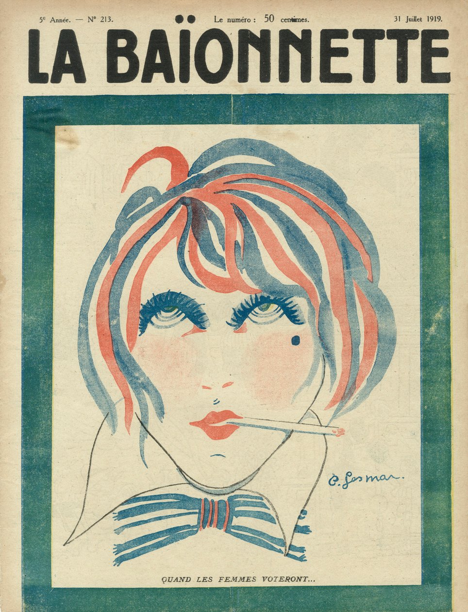 "La Baionnette" -sanomalehden kansi 31. heinäkuuta. tekijältä Charles Gesmar
