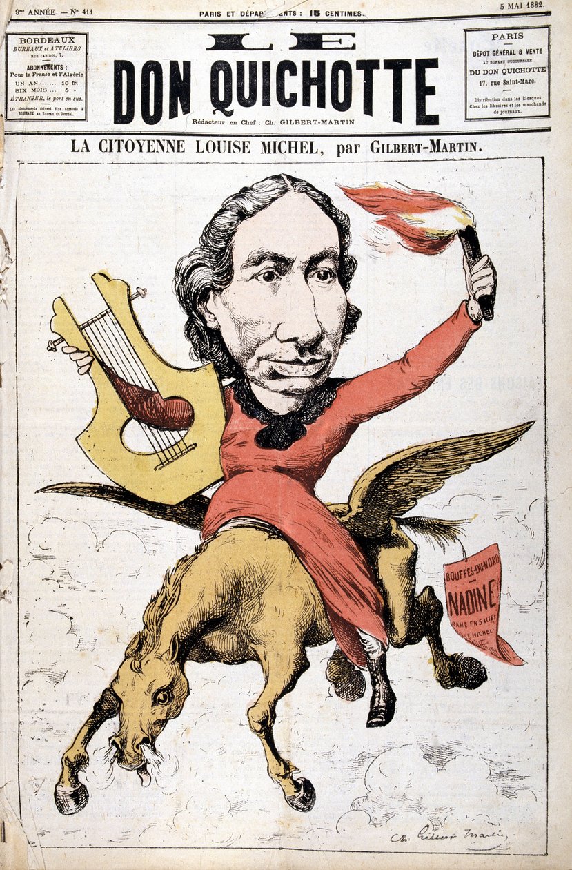 Sarjakuva La Citoyenne Louise Michelistä - elokuvassa "" Le Don Quijote"" 5.5.1882 tekijältä Charles Gilbert Martin
