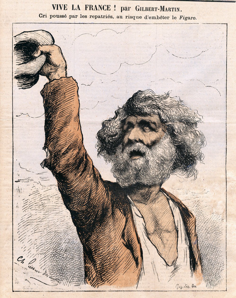 Kansi "Le Don Quijote", Satiirinen väreissä: Eläköön Ranska - Amnesty, patriation - Kuvitus Charles Gilbert-Martin (1839-1905) tekijältä Charles Gilbert Martin