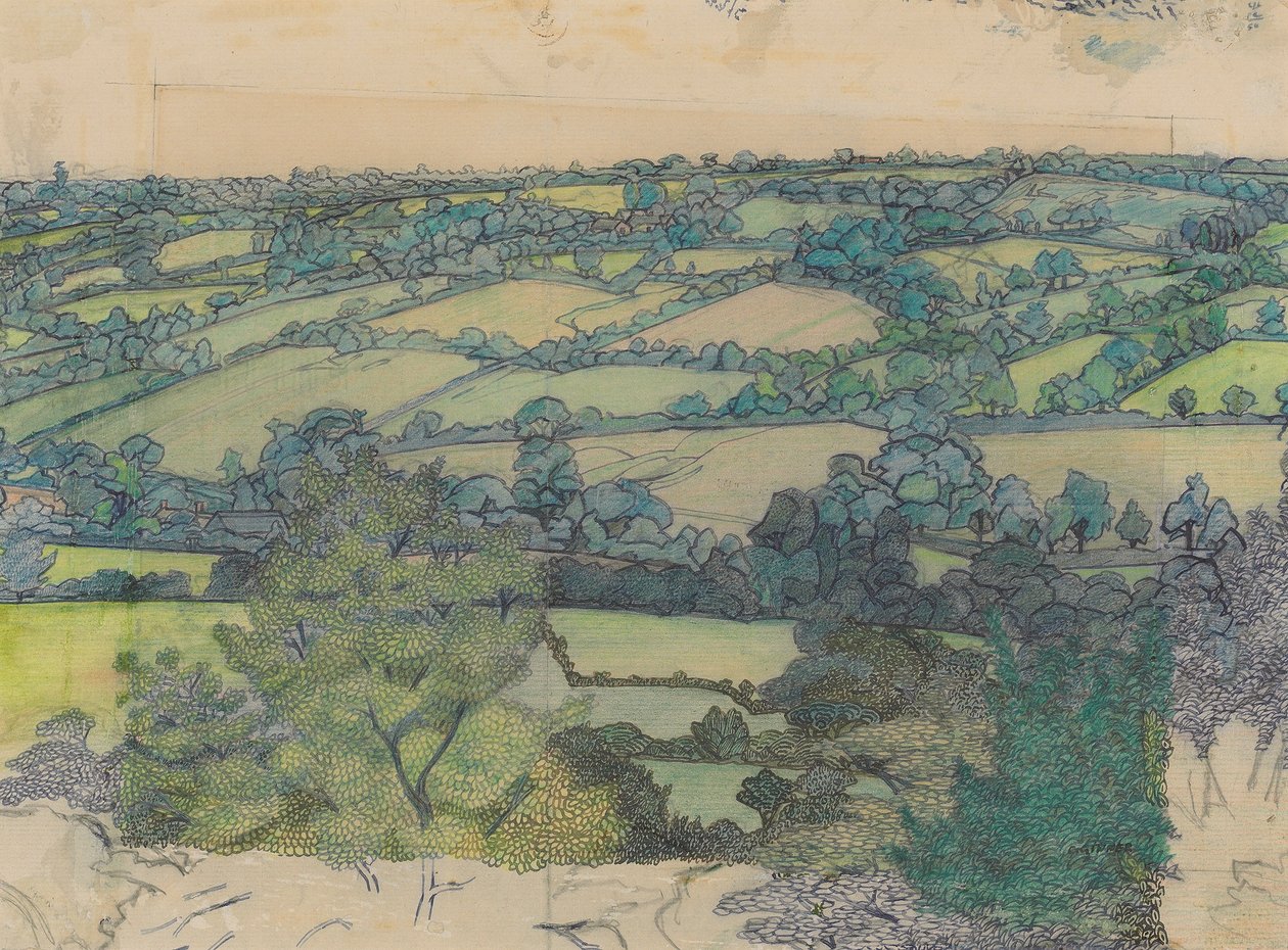 Applehayes, n. 1912 (kynä, värikynä, kynä ja sininen muste paperille) tekijältä Charles Ginner