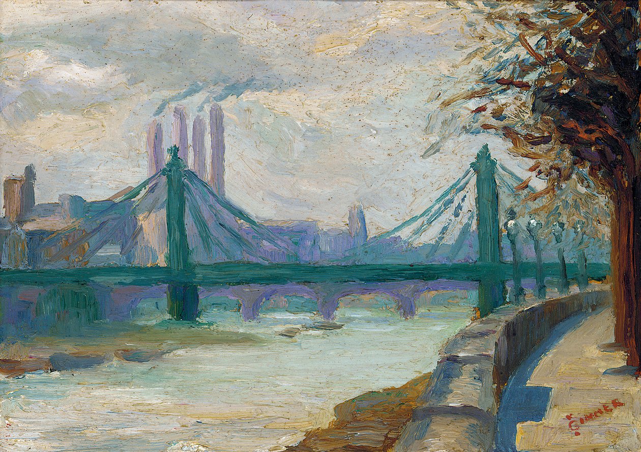 Battersea Power Station Chelsea Embankmentista (öljy paneelissa) tekijältä Charles Ginner