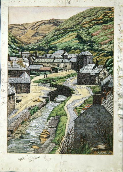 Boscastle, Cornwall, n. 1919 (akvarelli, kynä ja muste paperille) tekijältä Charles Ginner