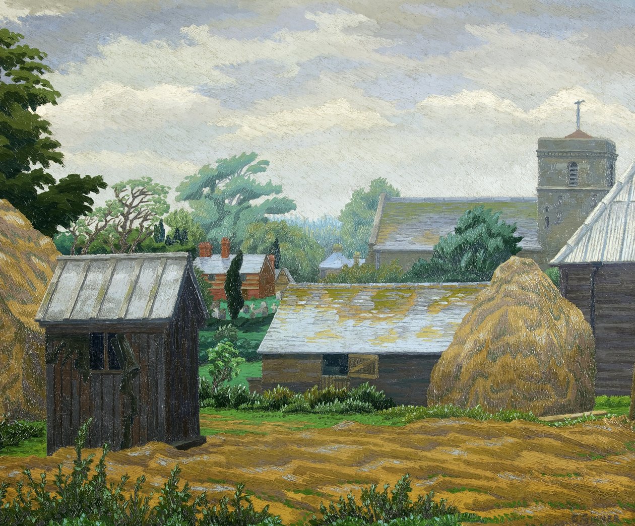 Church Farm, Shipley (öljy kankaalle) tekijältä Charles Ginner