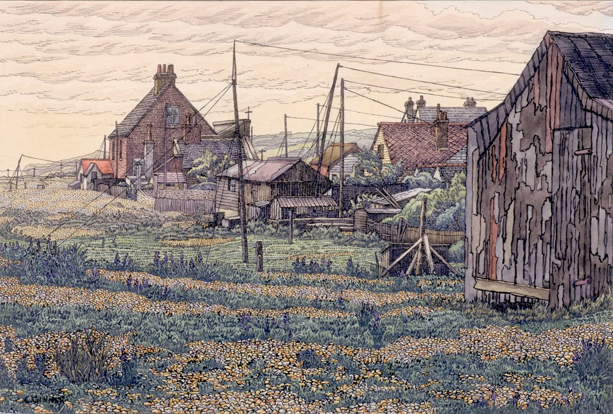 Pebbles - Rye Harbour (muste ja akvarelli kudospaperille) tekijältä Charles Ginner