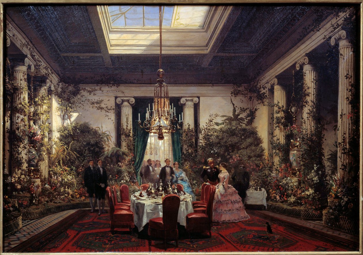 Aamiainen prinsessa Mathilde Letizia Bonapartessa (1820-1904), rue de Courcelles Pariisissa Sebastien Charles Giraudin (1819-1892) maalaus 1854 su. 0,56x61 m. Compiegne, linnamuseo tekijältä Charles Giraud