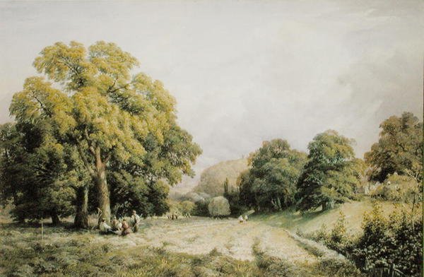 Heinänteko, Lewes, Sussex (akvarelli paperille) tekijältä Charles Grant Davidson