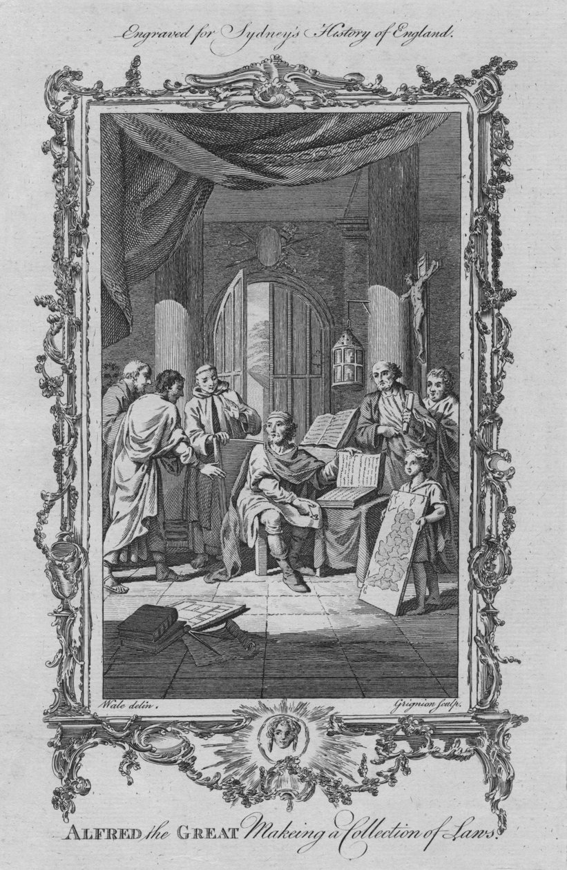 Alfred Suuri laatimassa lakikokoelmaa, 1773. tekijältä Charles Grignion
