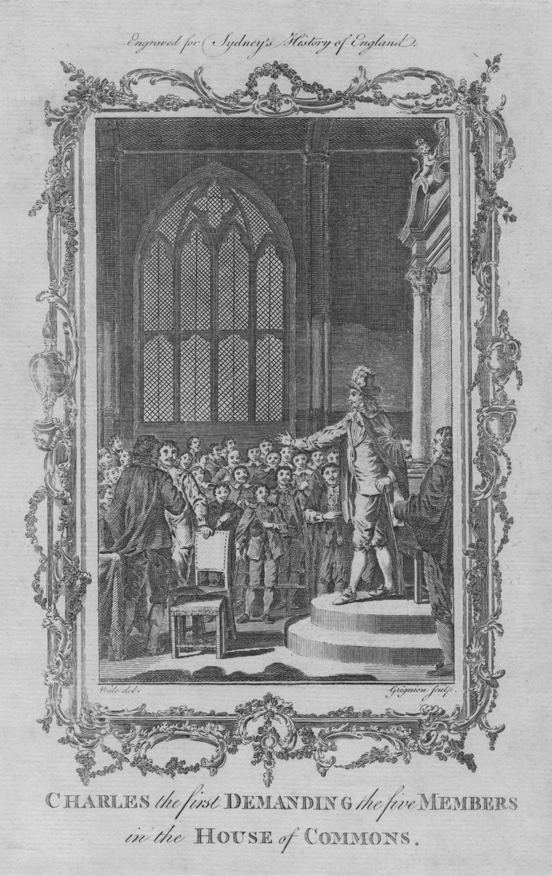 Kaarle I vaati viittä jäsentä alahuoneessa, 1773. tekijältä Charles Grignion