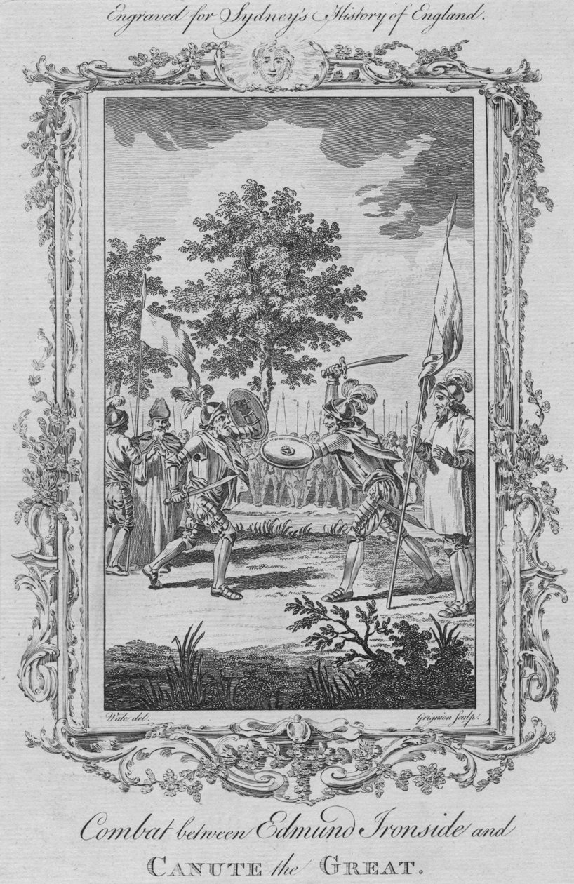 Edmund Ironsiden ja Canute the Greatin välinen taistelu, 1773. tekijältä Charles Grignion