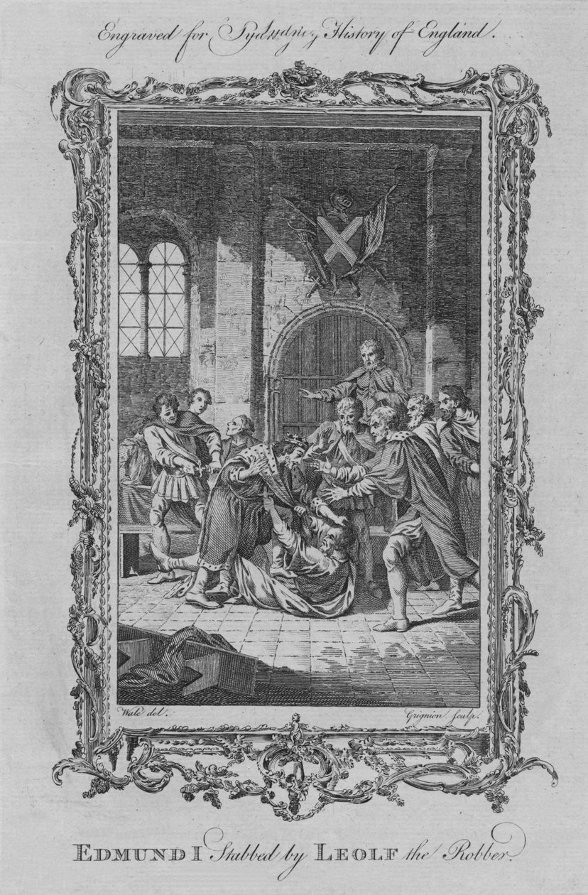Leolf Ryöstäjä puukotti Edmund I:tä, 1773. tekijältä Charles Grignion