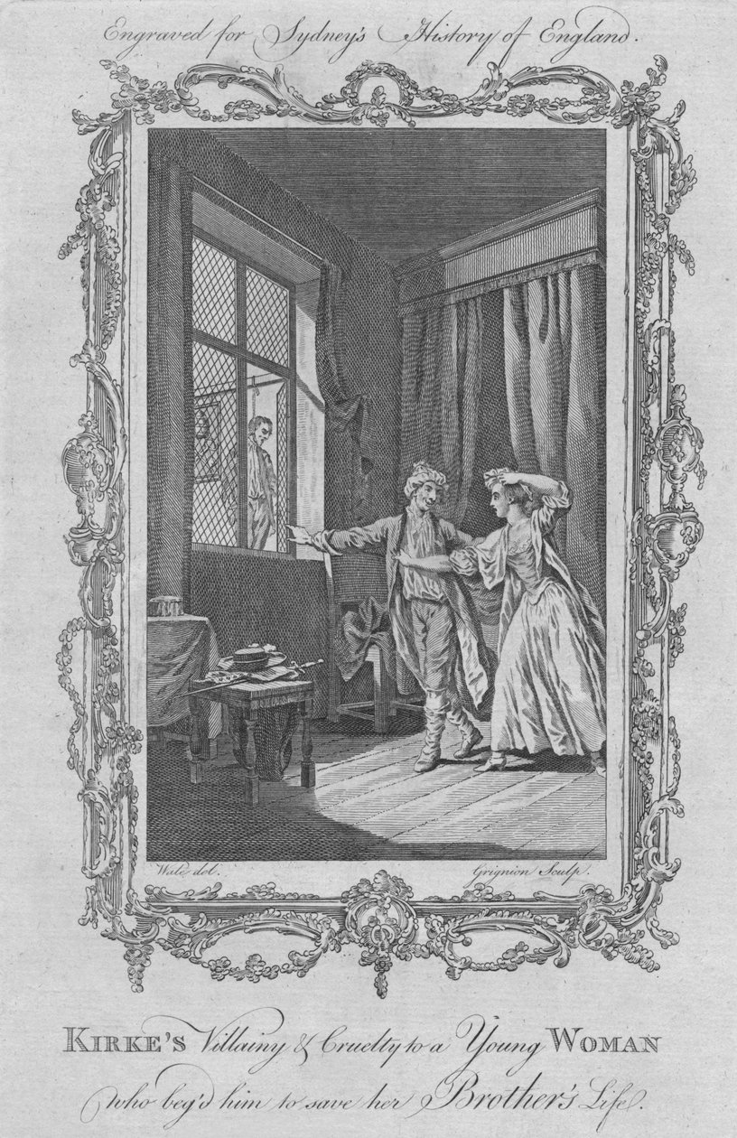 Kirkesin pahuus ja julmuus nuorta naista kohtaan, joka anoi häntä pelastamaan veljensä hengen, 1773. tekijältä Charles Grignion
