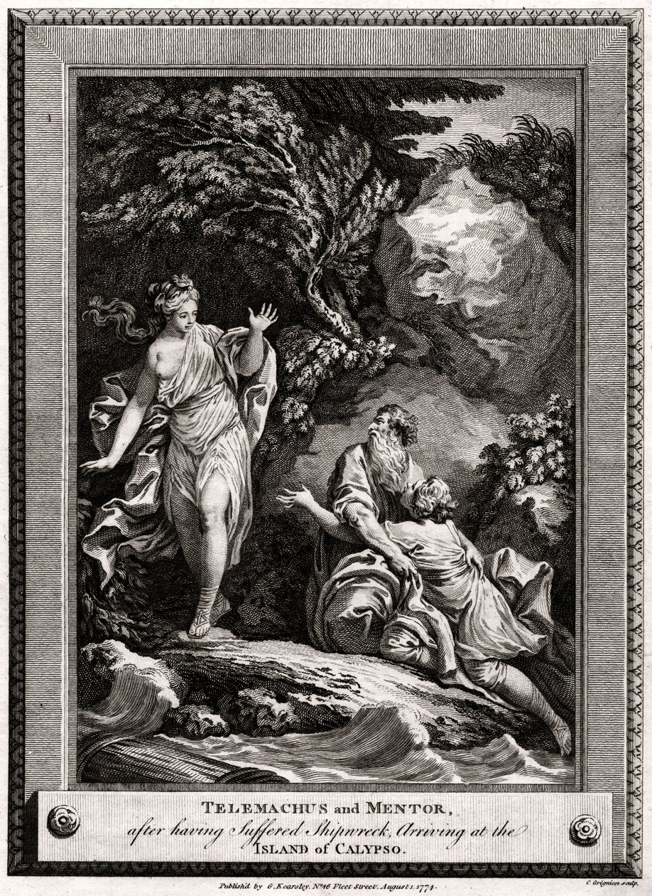 Telemachus ja Mentor saapuvat haaksirikkoutuneena Calypson saarelle vuonna 1774 tekijältä Charles Grignion